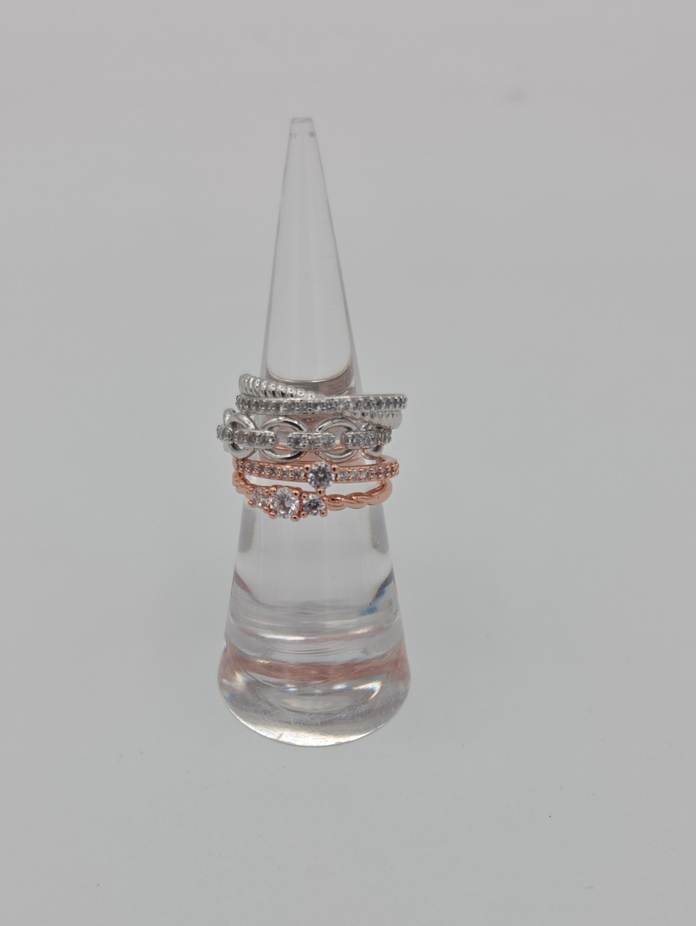 Stackable Rhodium and Rose Gold Crystal Accent Rings